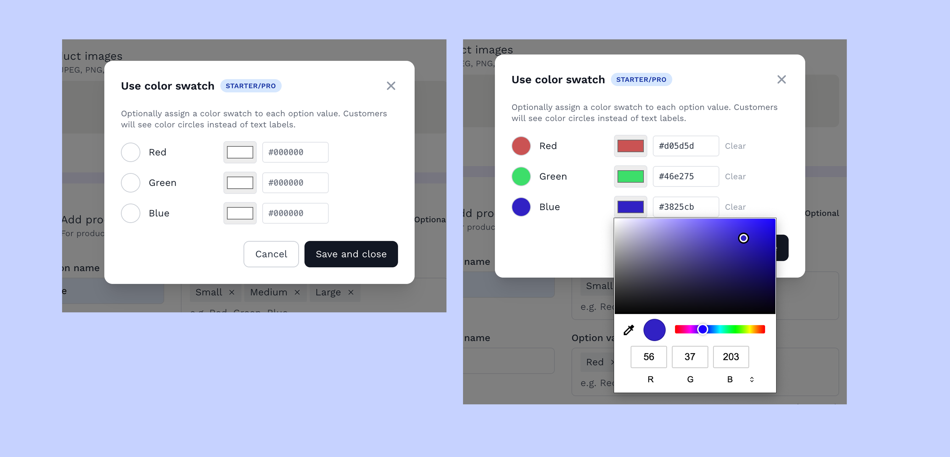 Set your colors using the swatch picker