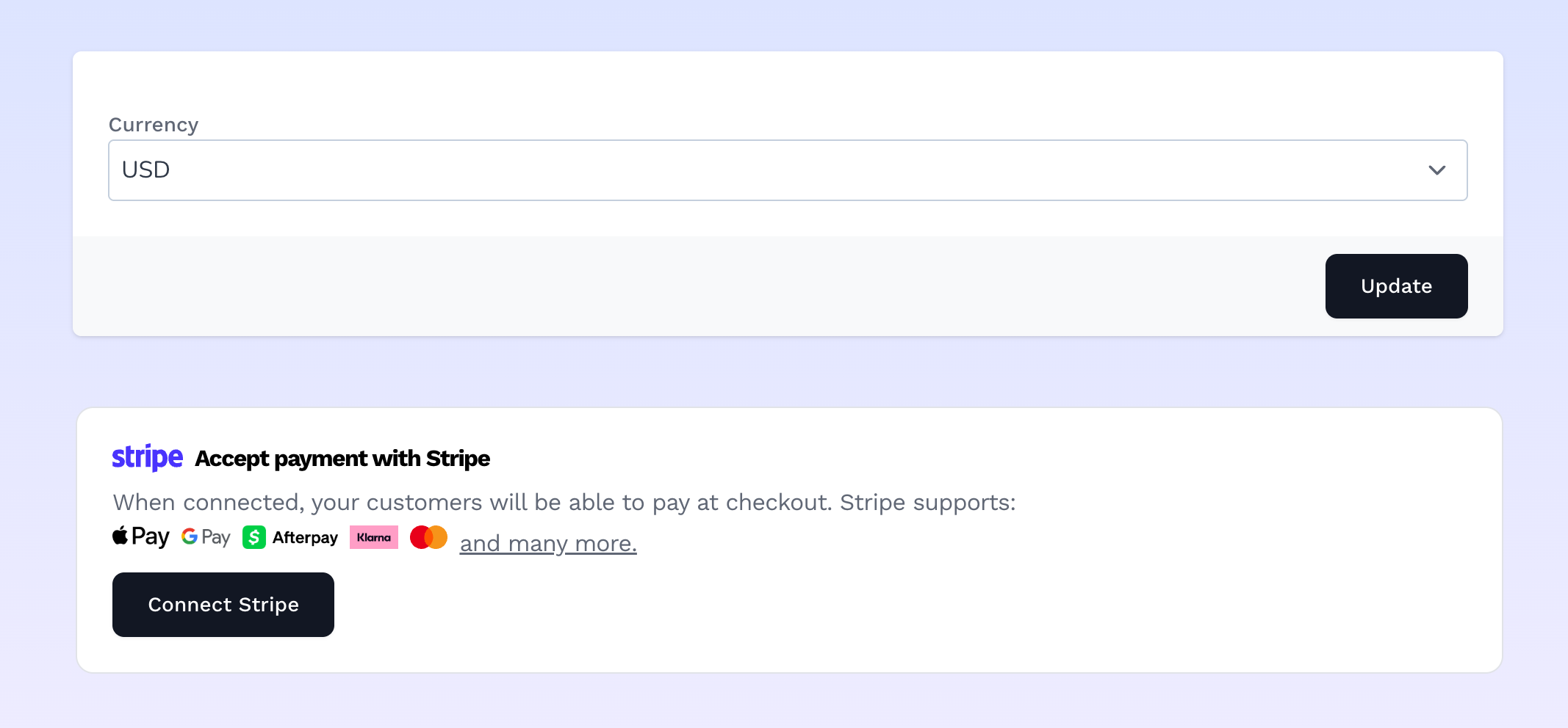 Click connect stripe to connect your stripe account