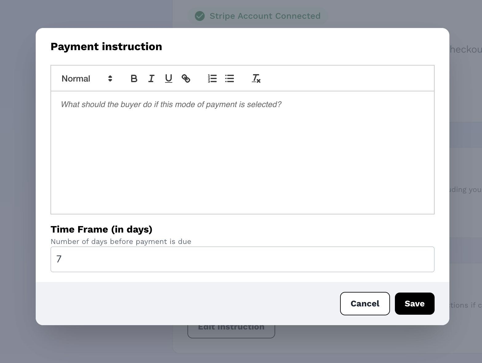 Enter your instruction - e.g where they should pay to