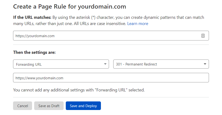 Setting page rule in cloudflare
