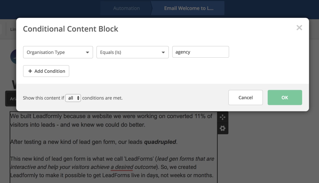 ActiveCampaign conditional content