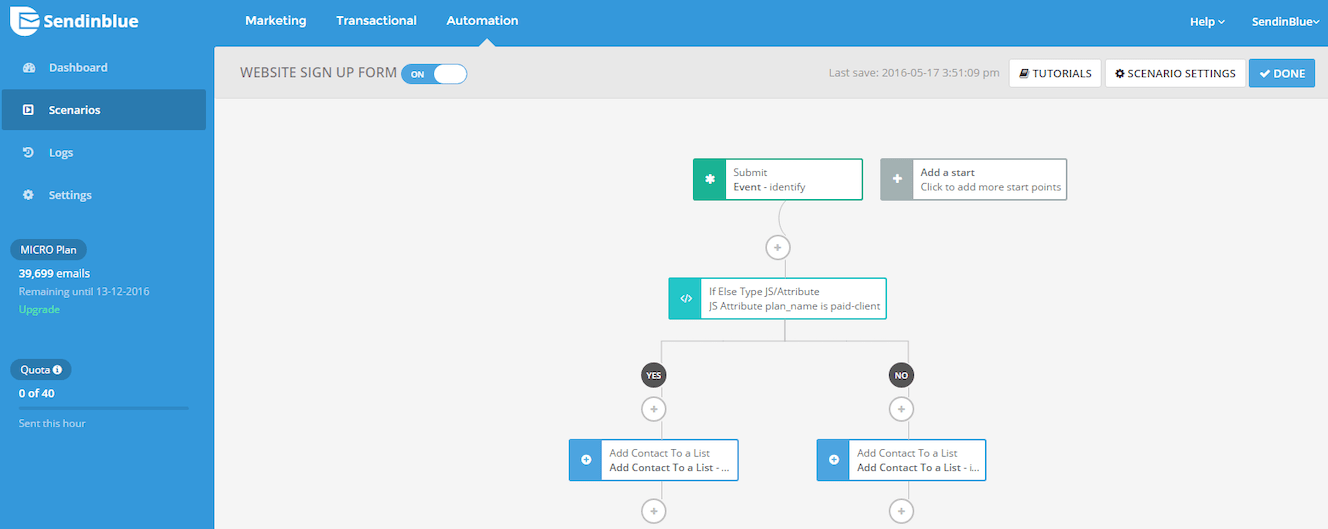 SendinBlue marketing automation