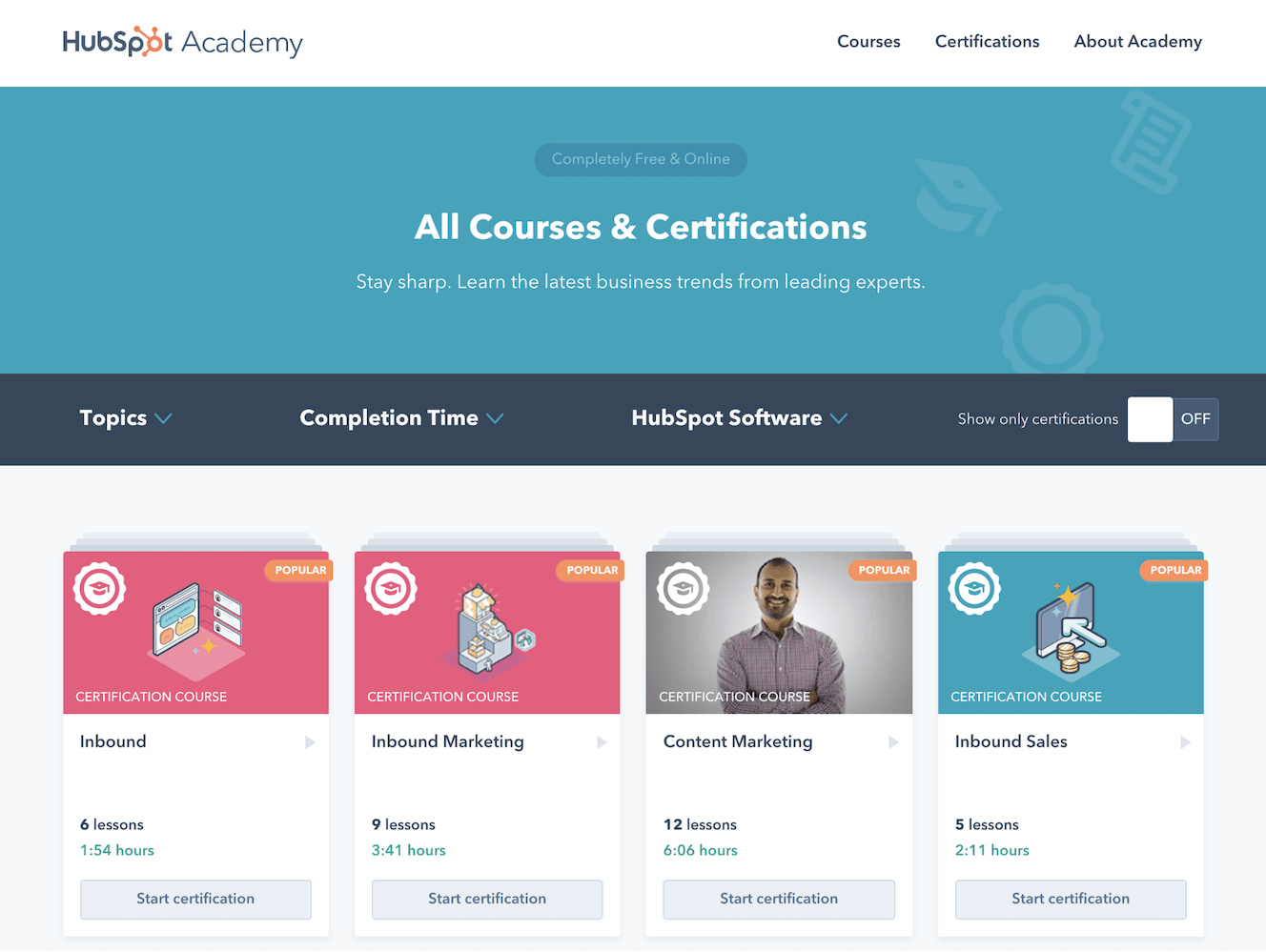 HubSpot courses and certifications