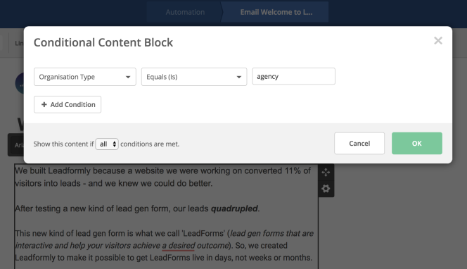 ActiveCampaign conditional content ActiveCampaign conditional content
