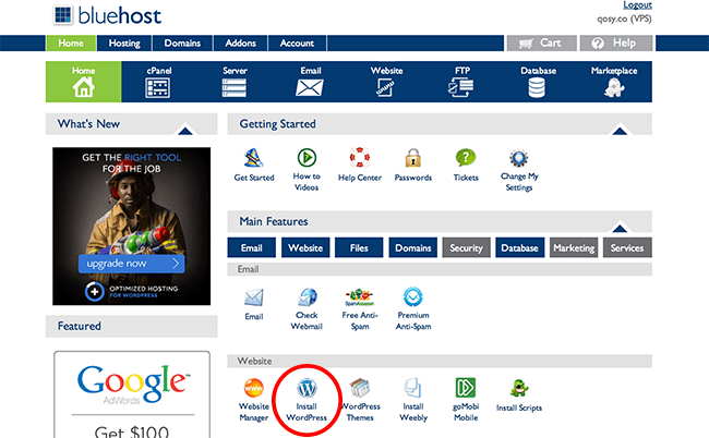 installing WordPress on Bluehost