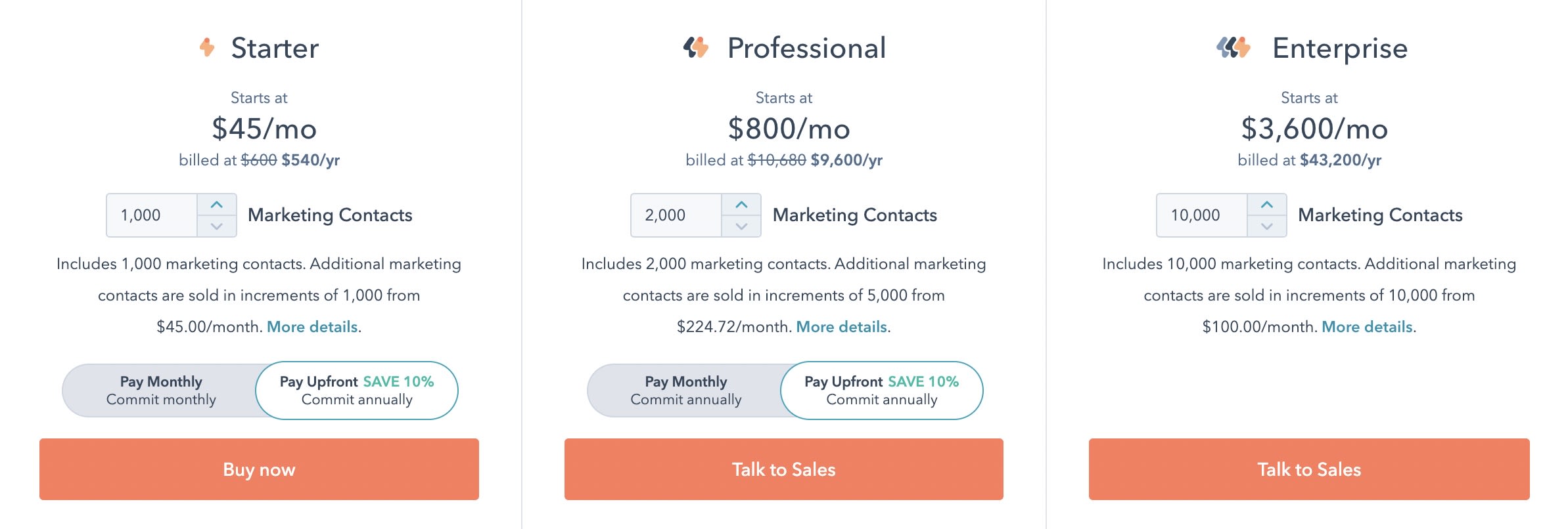 Image of HubSpot's pricing information