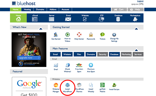 One click WordPress install