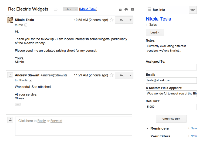 streak crm email