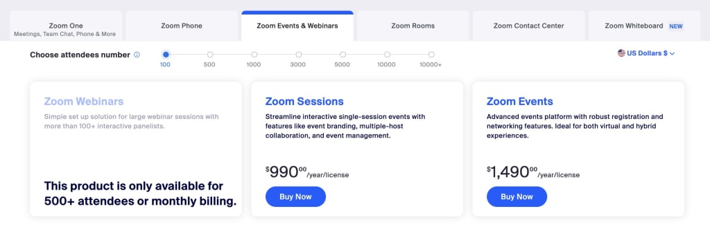 Zoom Events pricing