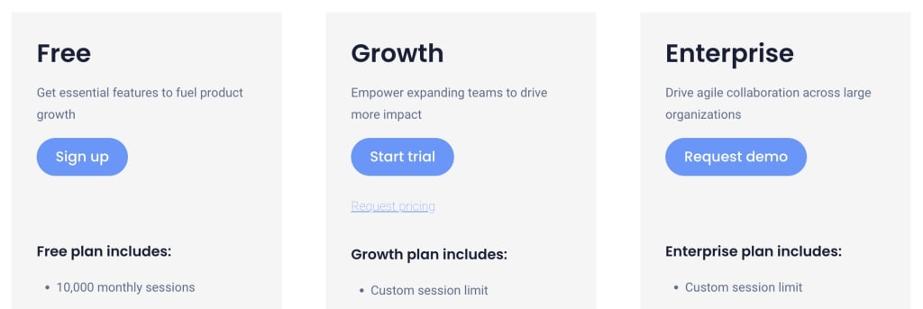 Image from UXCam's pricing page