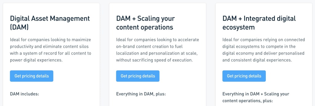 Image from Bynder's pricing page