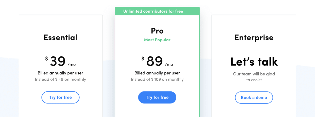 Screenshot of Craft's pricing page