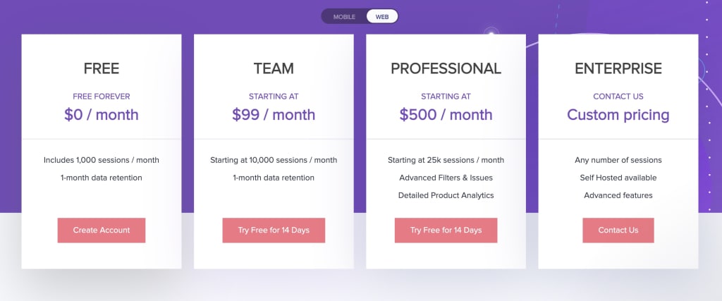 Image of LogRocket pricing information
