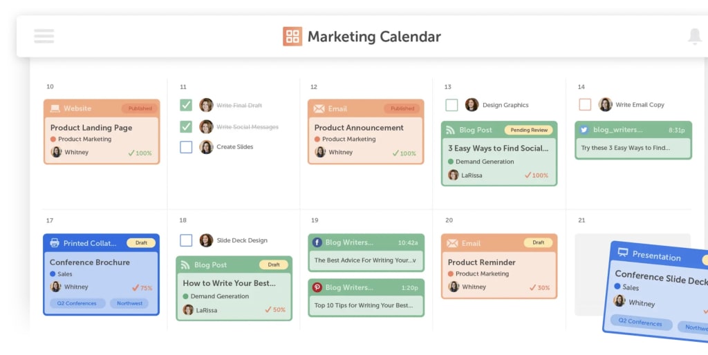 Screenshot of CoSchedule content calendar tool