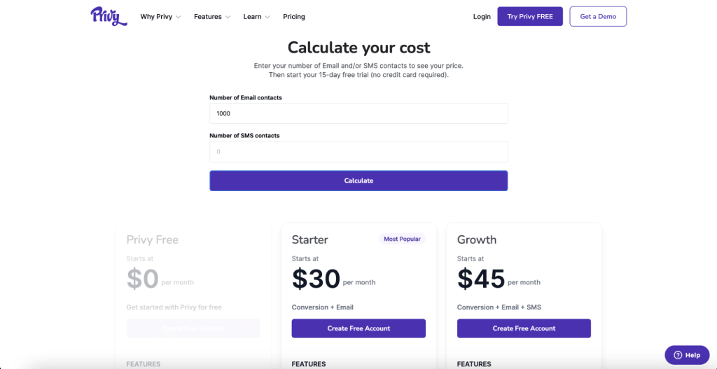 Privy pricing