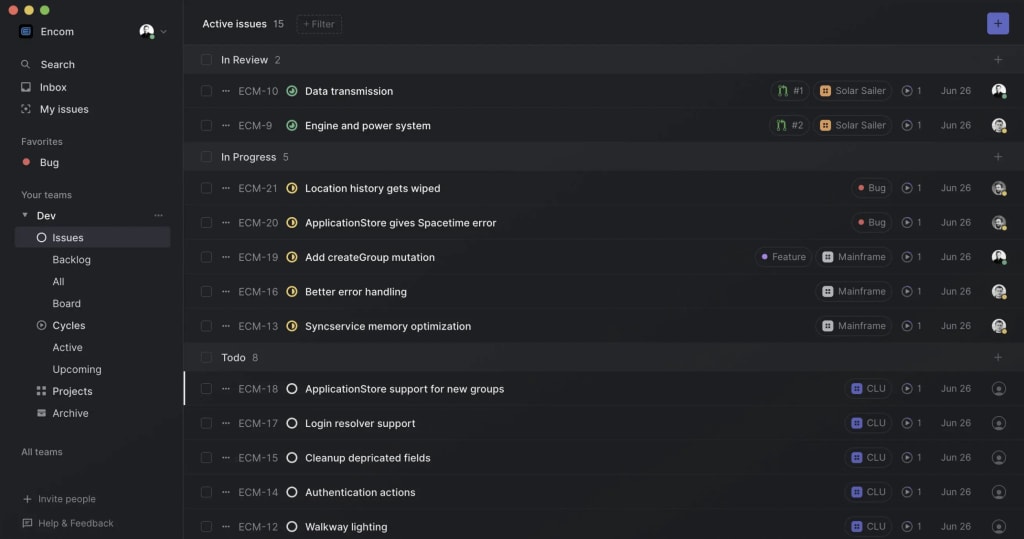 Linear user interface