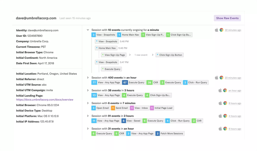 Screenshot of SaaS analytics tool, Heap