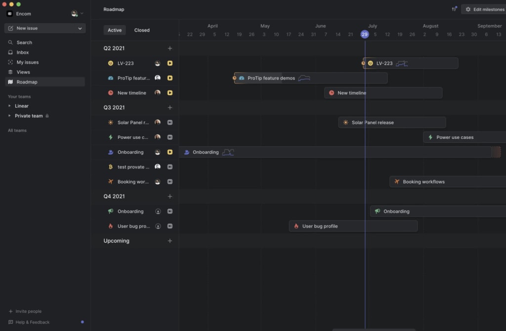 Screenshot of Linear's software