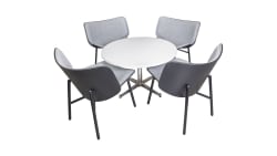 Salongbord hvit med 4 stk Dapper lenestol, mørk grå