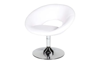 Chair lounge, white leather/chrome foot, swivel. sh:43cm