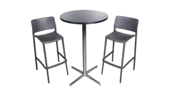 Standing table black top with 2 bar stool RIO anthracite