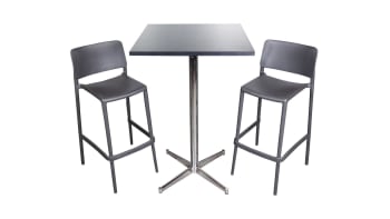 Standing table black top with 2 bar stool RIO anthracite