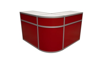 Bar/information counter, white/red, l: 2,5m, h: 104cm