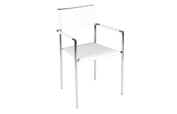 Chair, exclusive, white leather/chrome. armrest, sh:45cm