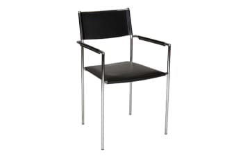 Chair, exclusive, black leather/chrome, armrest, sh:45cm