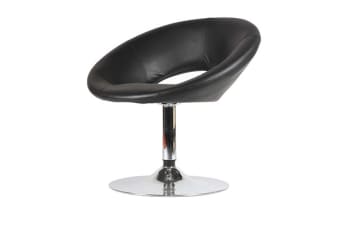 Chair, lounge,black leather/chrome foot, swivel. sh:43cm