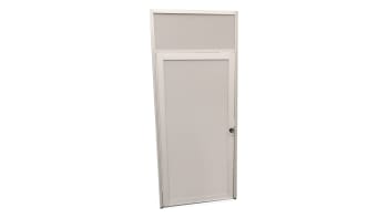 Door with coloured panel and top panel