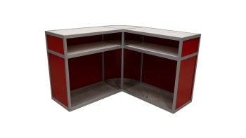 Bar/information counter, white/red, l: 2,5m, h: 104cm