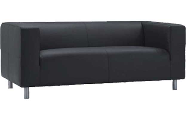 SOFA, BLACK LEATHER, 2 SEATS W:180CM D:88CM SH:42CM