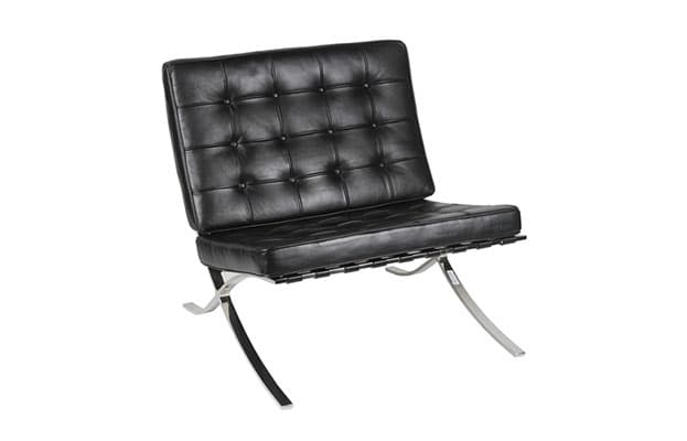 Stol, sort skinn, 1,5 seter, b:76cm d:77cm sh:43cm