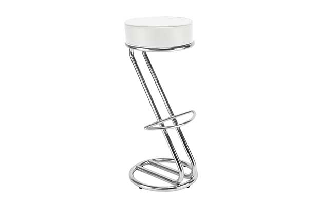 Bar stool, white seat/slanted chrome legs, sh:80cm