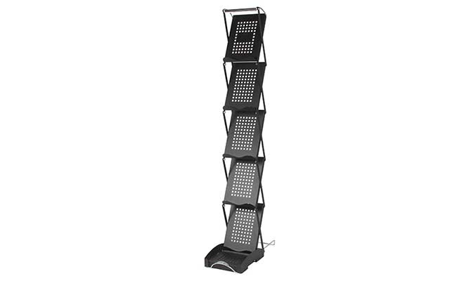 Brochure rack black, 5 standing shelves, w:25cm h:158cm