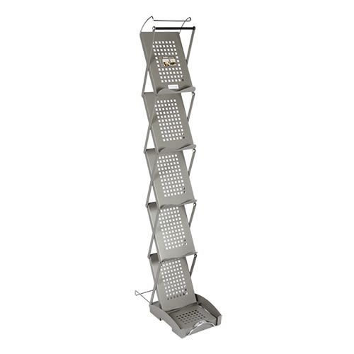 Brochure rack silver, 5 standing shelves, w:25cm h:158cm