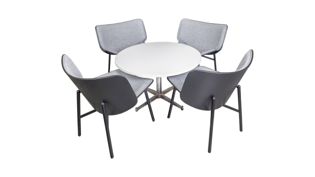 Coffee table, white. ø 90cm with 4 Dapper armchair