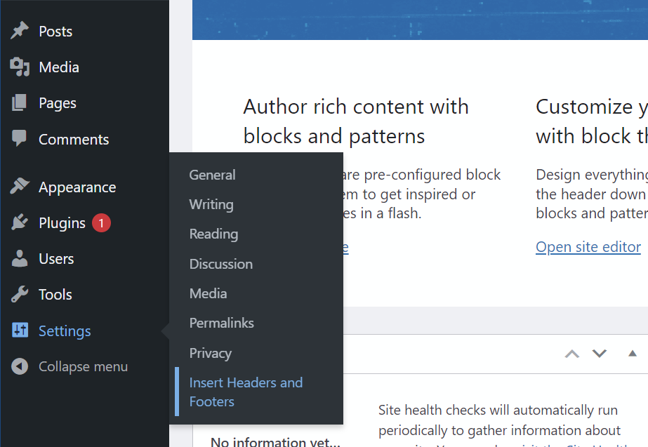 wordpress settings insert headers and footers plugin veonr shubham kushwah