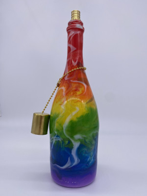 Rainbow Marble Dragonfly Wine Bottle Tiki Torch