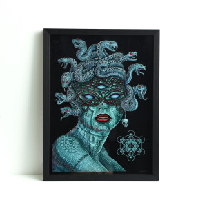 EMEK "Alien Cyber-Medusa" Framed Acrylic Diorama - PP