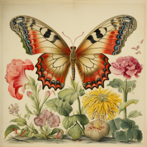 'Butterfly and Flowers' Fine Art Print #65