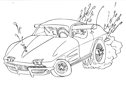 Hammerhead Shark in a Corvette Stingray 