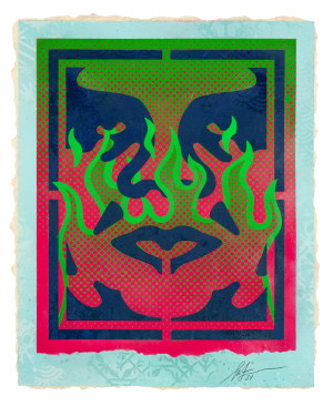 Icon Stencil with Flames Study (Magenta/Green)