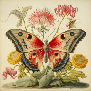 'Butterfly and Flowers' Fine Art Print #12