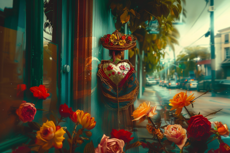 Heart-Shaped Display: Cinematic Mexican Attire with Roses