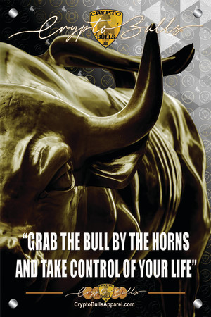 Crypto Bulls Collectible 24" x 36" Acrylic Wall Art - "Grab The Wealth Bull By The Horns" featuring Wall Street Bull