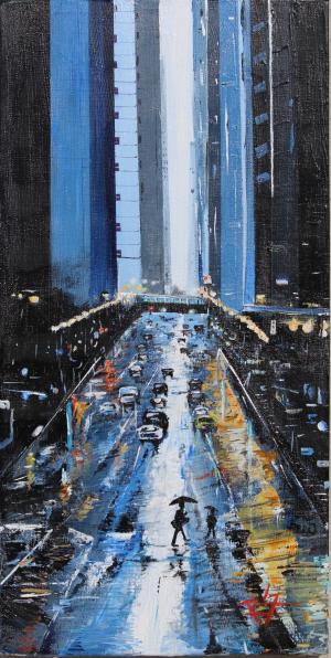 Rainy day city street