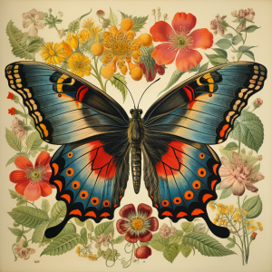 'Butterfly and Flowers' Fine Art Print #25