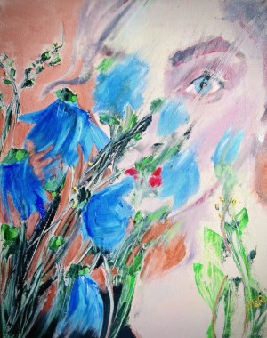 Woman with ultramarine flowers